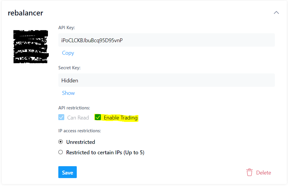 Figure 3 - API key settings