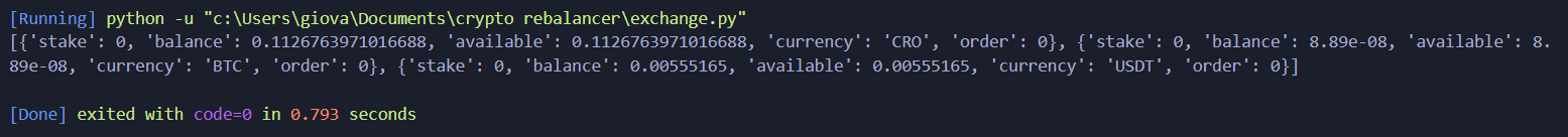 Figure 4 - output of the exchange balance